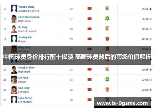 中国球员身价排行前十揭晓 高薪球员背后的市场价值解析 中国球员身价排行前十揭晓 高薪球员背后的市场价值解析
